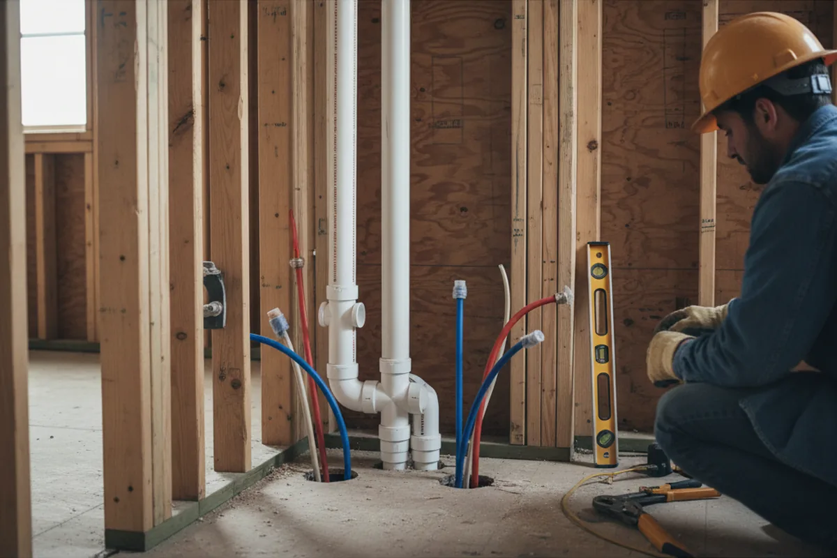 Drain and supply rough-in during Sump Pump Repair in Gunter